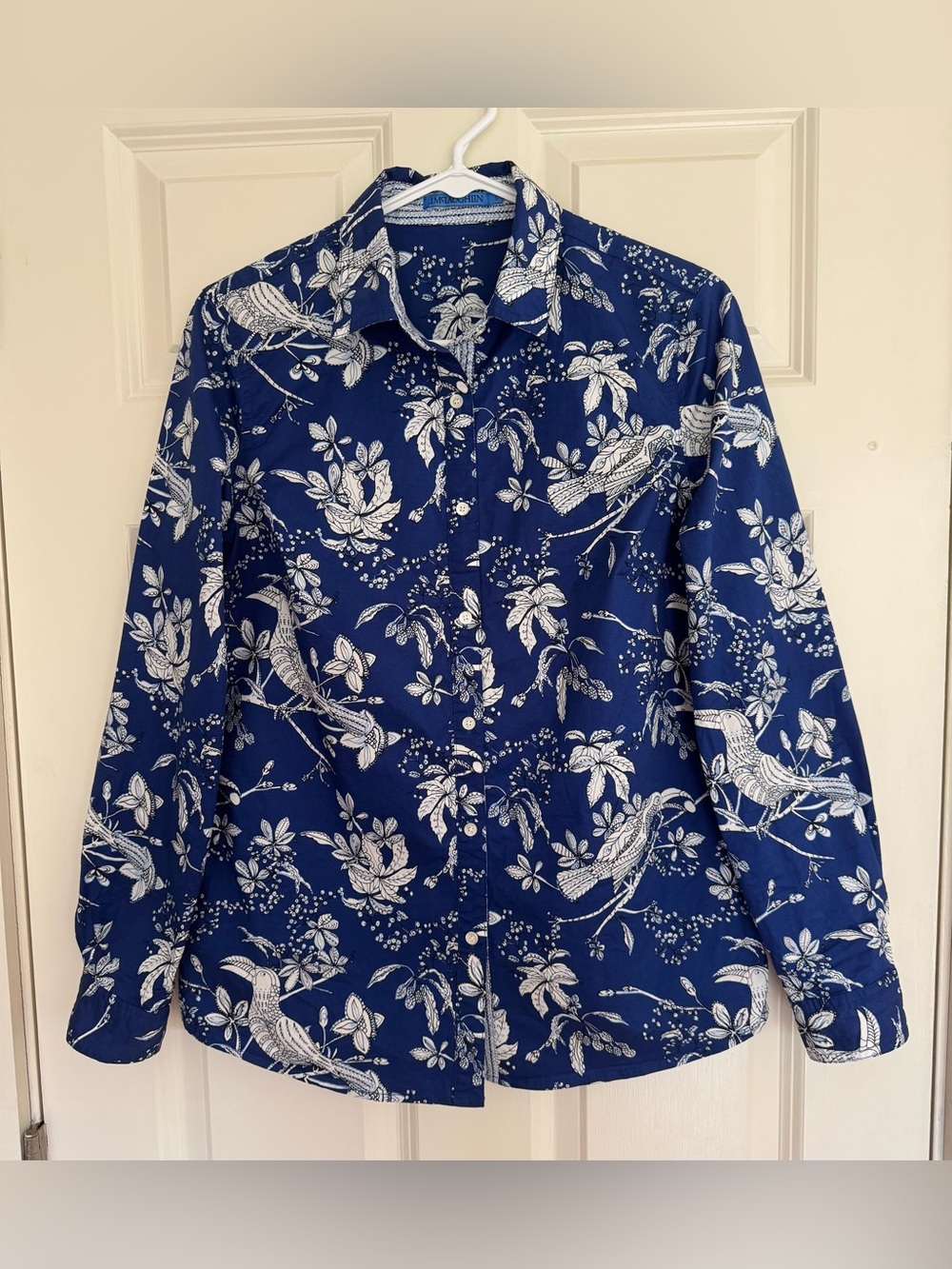 J.McLaughlin Lois blue floral long sleeve button up shirt blouse women’s S